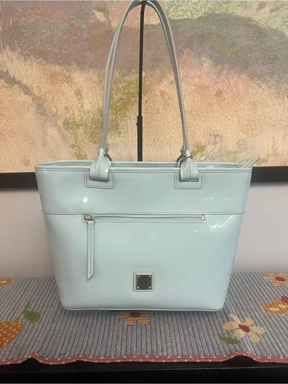 Dooney & Bourke Beacon Patent Leather Tote Light Blue